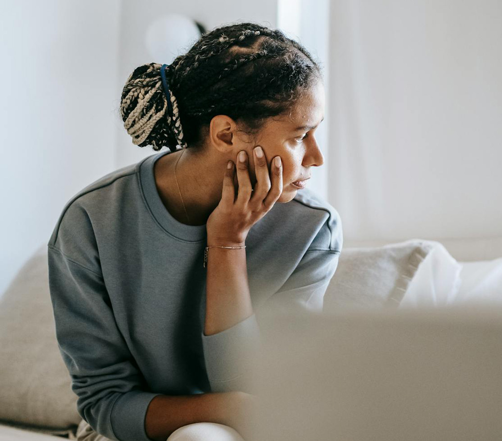 Woman looking thoughtful and depressed